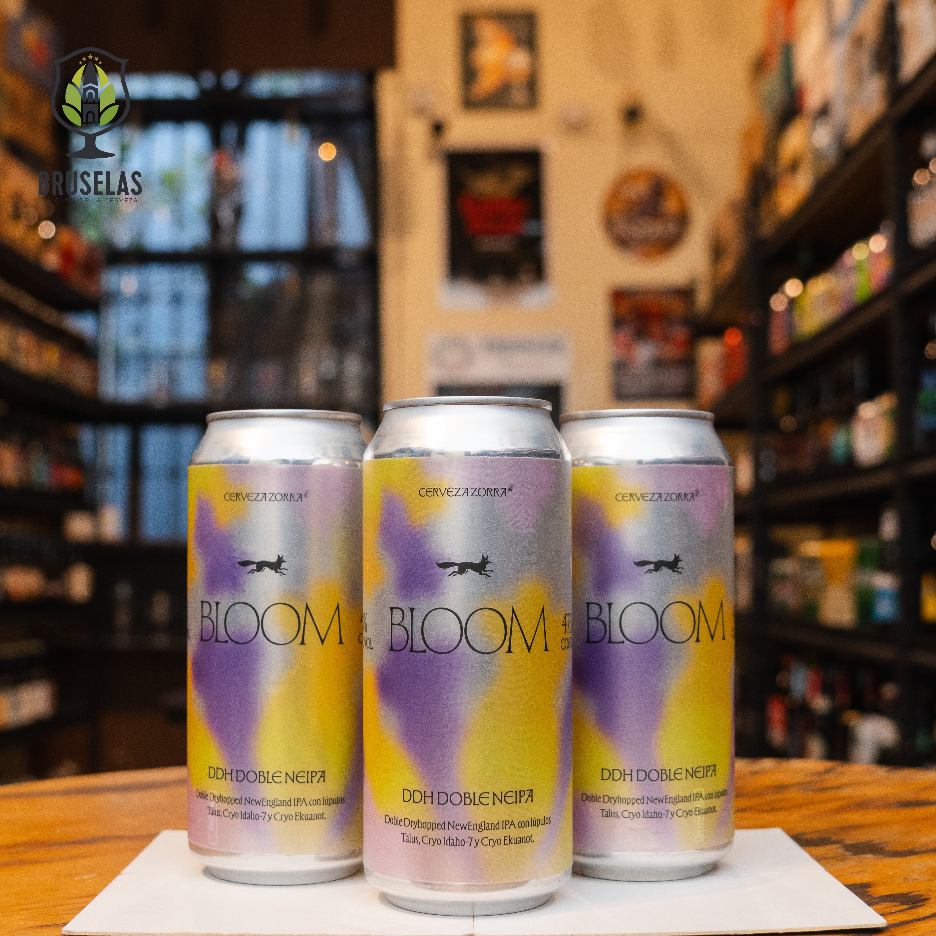 Zorra Bloom, una Imperial / Double New England IPA de Cervecería Zorra. ABV de 8%, con lúpulos Talus, Cryo Idaho-7 y Cryo Ekuanot. Aromas a frutas tropicales y cítricos. Sabor a piña, mango y cítricos, con un final suave y afrutado. Ideal para maridar con platos picantes, mariscos o quesos fuertes. Refleja un estilo lupulado y afrutado, perfecto para los amantes de las NEIPAs.