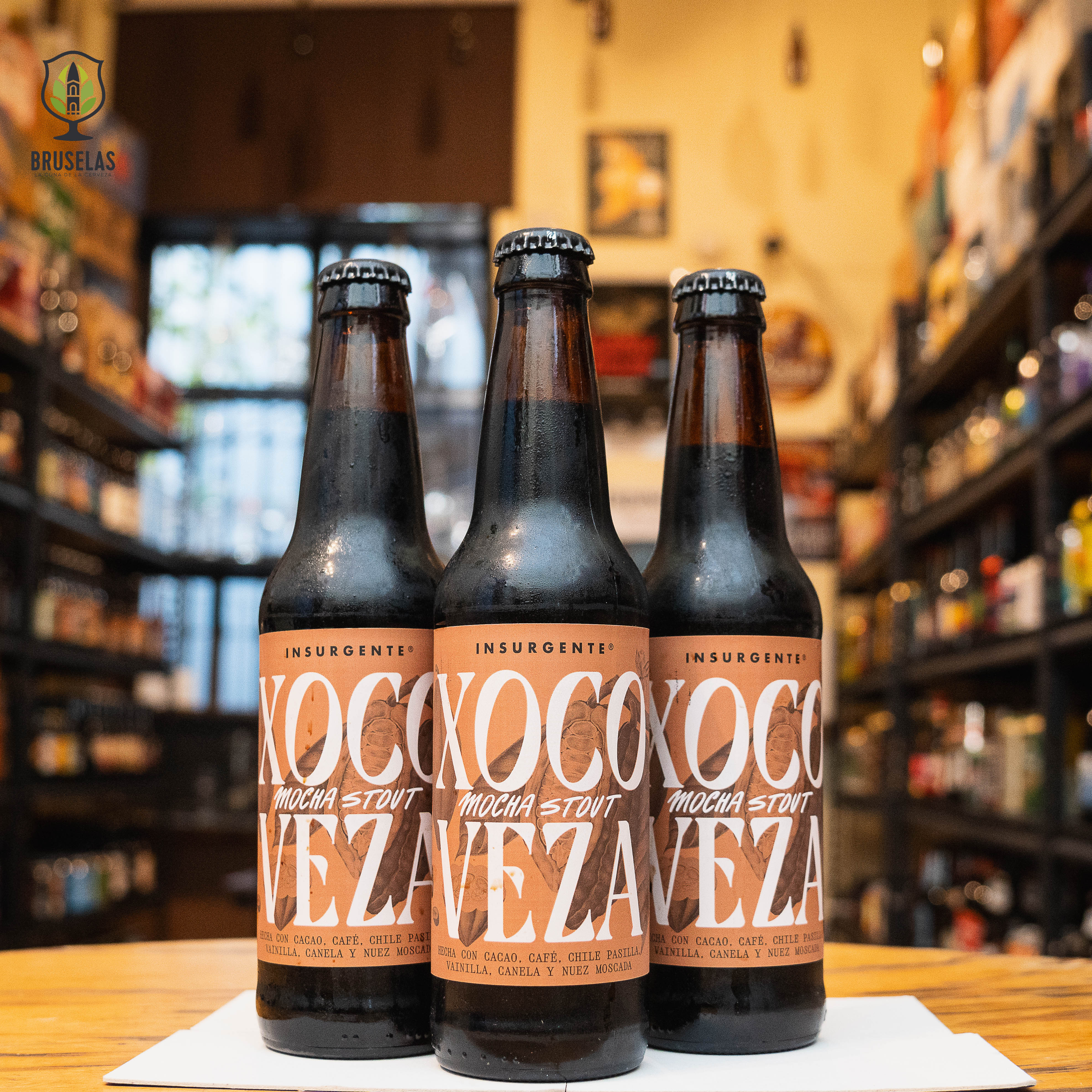 La Insurgente Xocoveza Mocha Stout es una Imperial Milk Stout con un ABV de 8.1%, creada en colaboración entre Cervecería Insurgente, Stone Brewing y Chris Banker. Esta cerveza se destaca por sus sabores complejos inspirados en bebidas mexicanas, con notas de cacao, café, vainilla, canela y un toque de chile pasilla. Ideal para acompañar postres de chocolate o café.